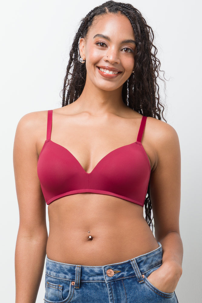 2 Pack Smooth Padded Wirefree Bras Red And Natural