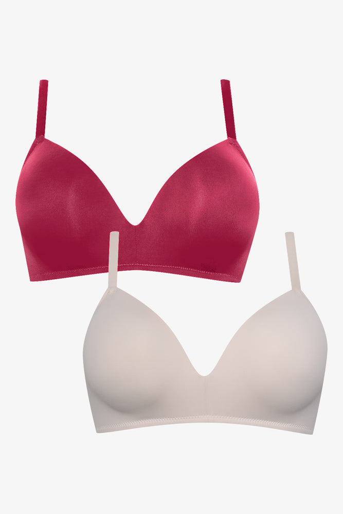 2 Pack Smooth Padded Wirefree Bras Red And Natural