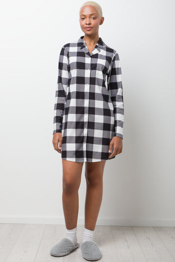 Check Flannel Sleepshirt Black And White