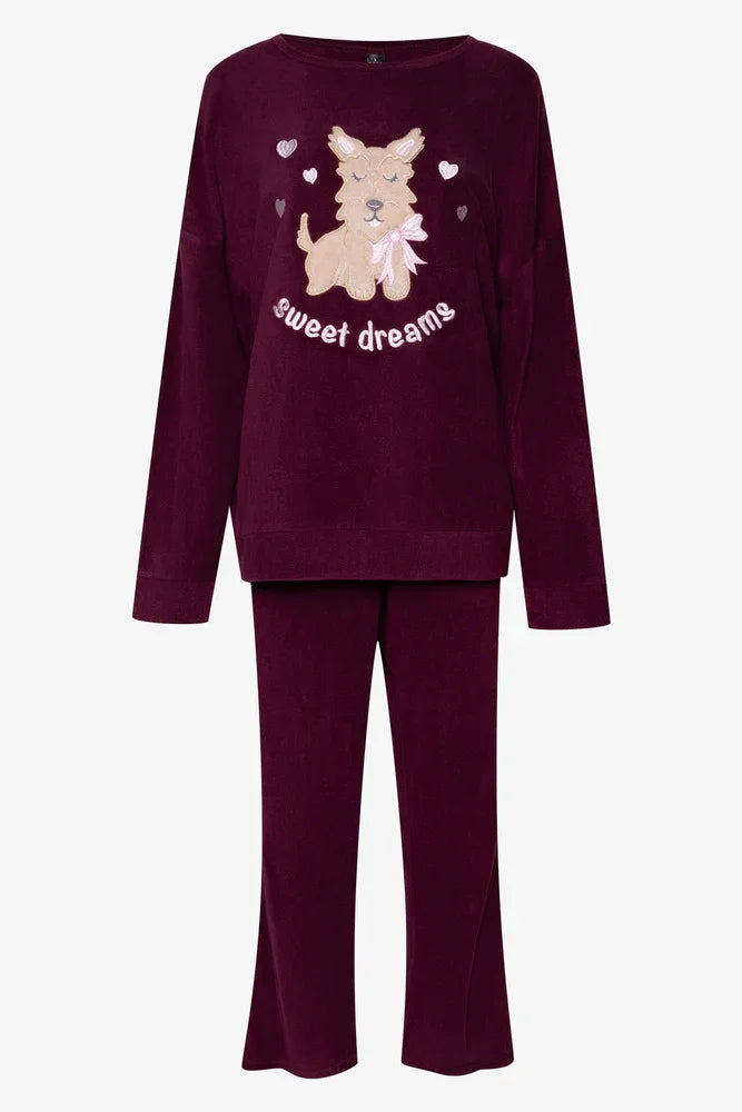 Furry Sweet Dreams Pyjama Set Burgundy