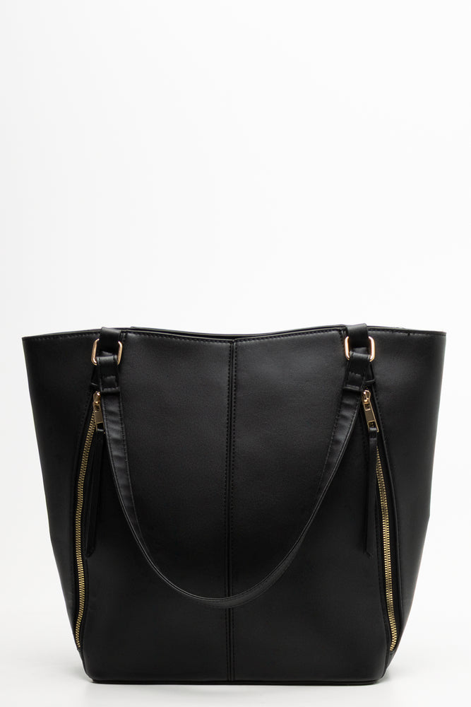 Diagonal Zip Tote Bag Black