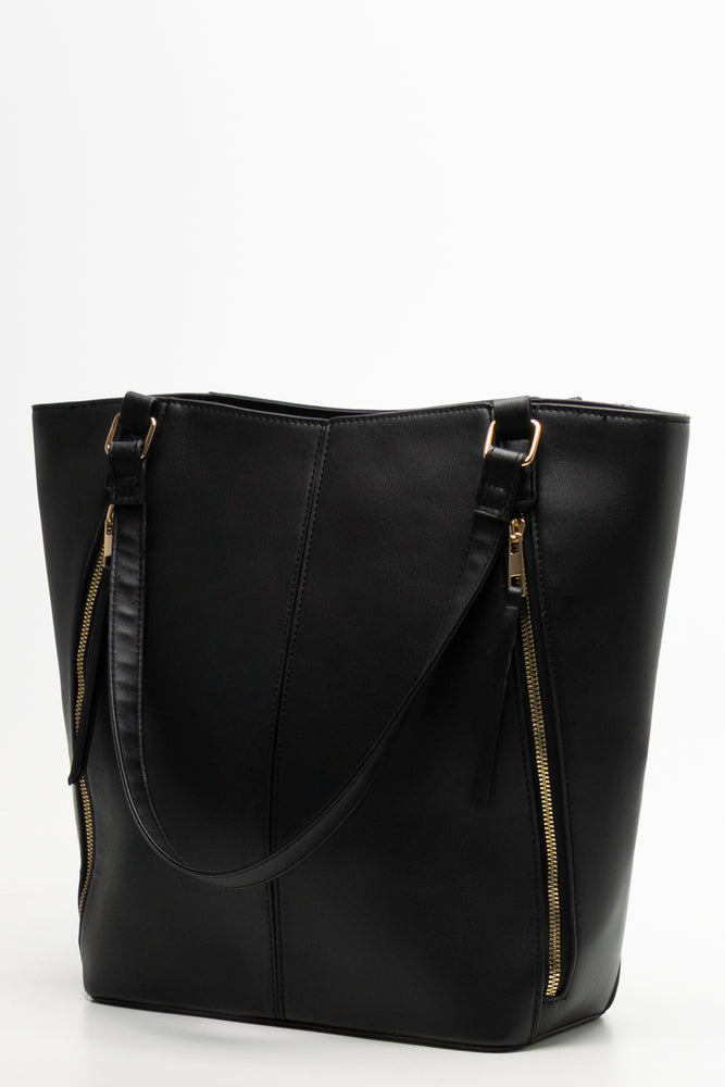 Diagonal Zip Tote Bag Black (1)