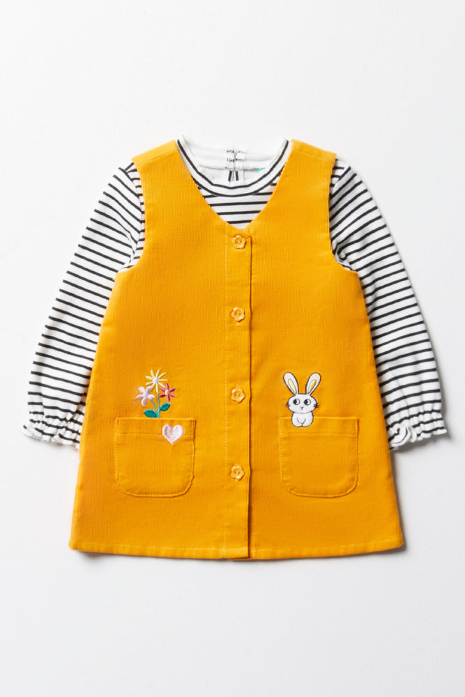 Corduroy Button Through Pini Set Yellow