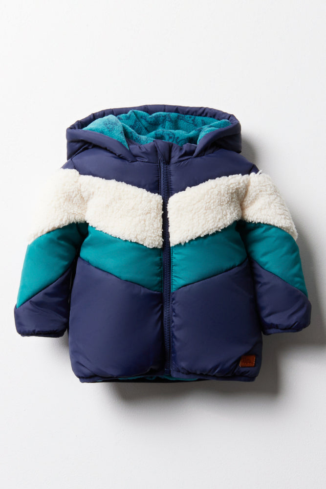 Hooded Sherpa Inset Jacket Blue