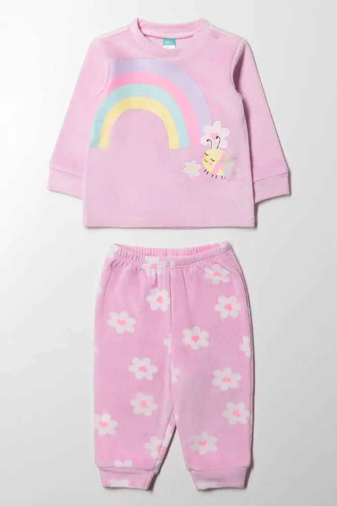 Rainbow Fleece Pyjama Set Pink
