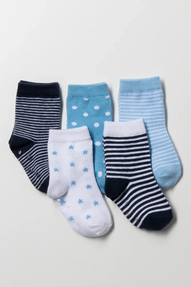 5 Pack Socks Blue, White And Navy