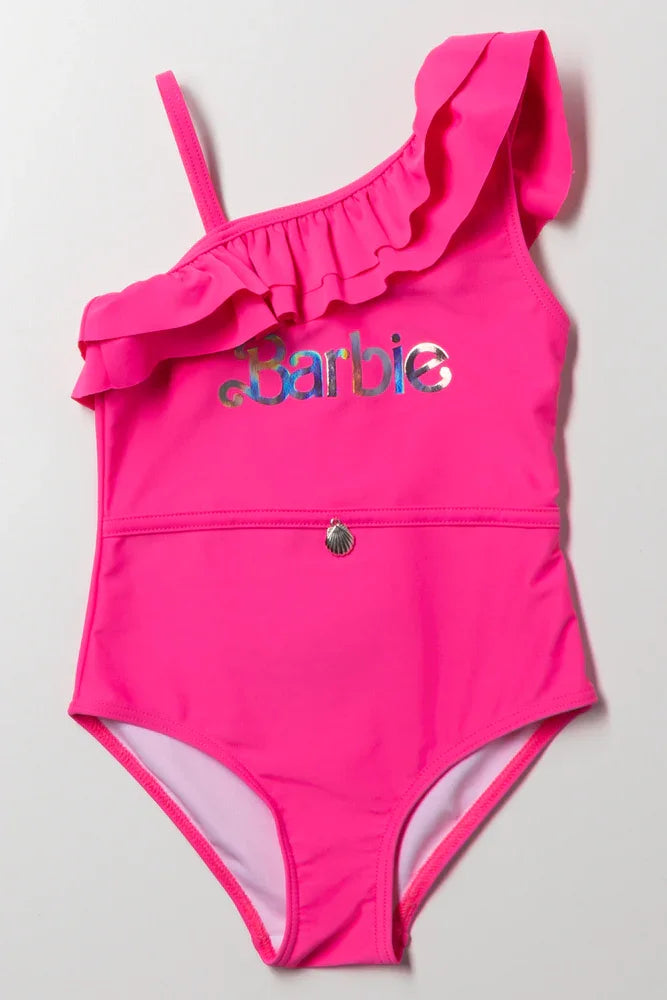 Barbie Frill One Shoulder Swimwear Pink