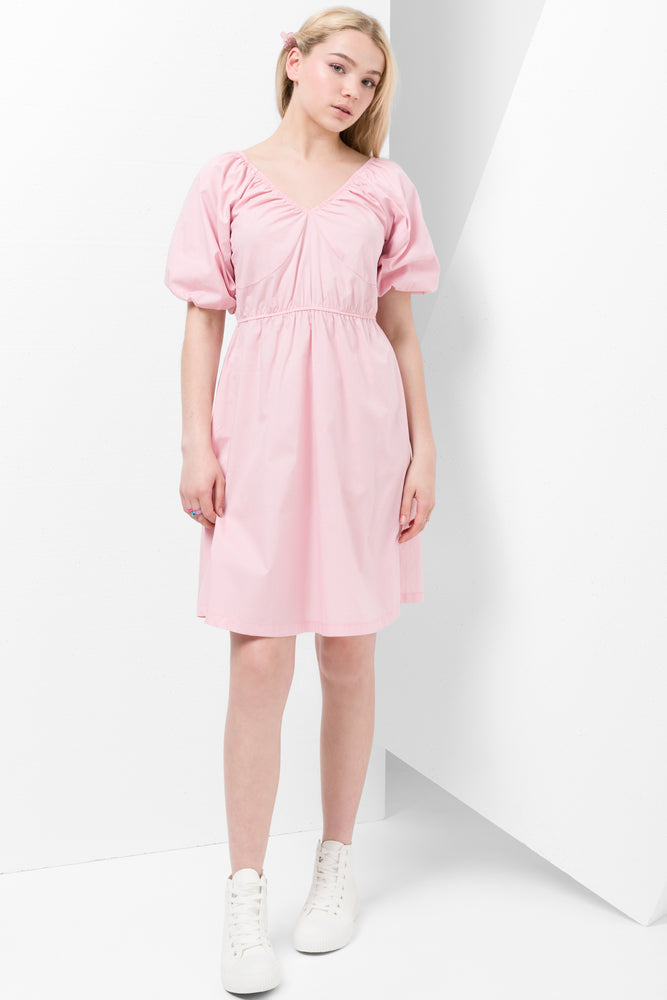 Poplin Puff Sleeve Dress Pink