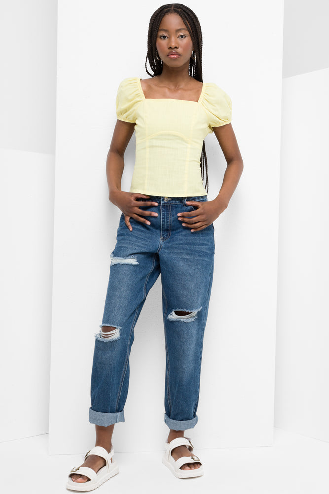 Milkmaid Puff Sleeve Top Yellow