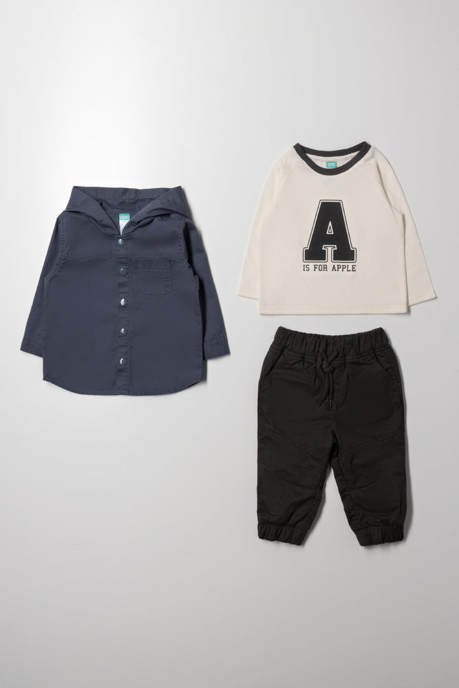 3 Piece Shacket, T-Shirt And Pants Set Multi