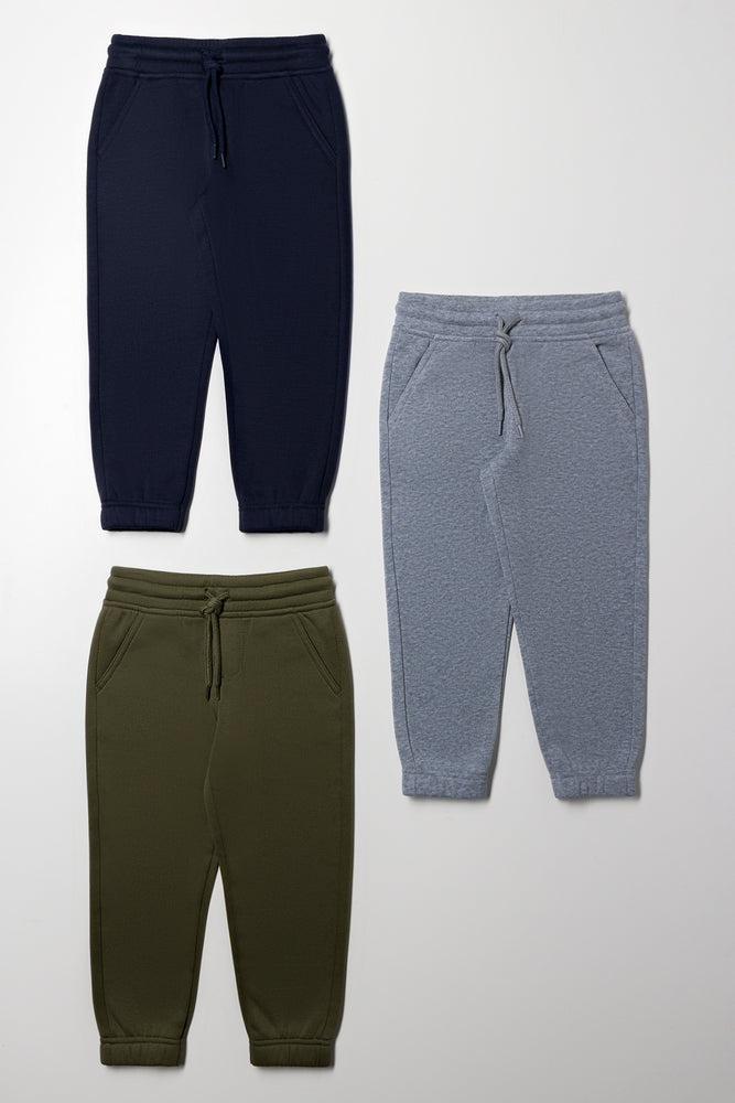 3 Pack Trackpants Navy, Green And Grey