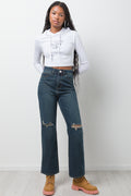 Ripped Straight Leg Denim Jeans Blue