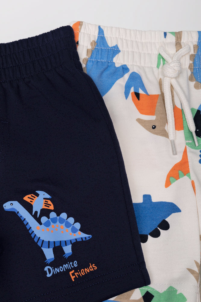 2 Pack Dinosaur Knit Shorts Navy And Cream (1)