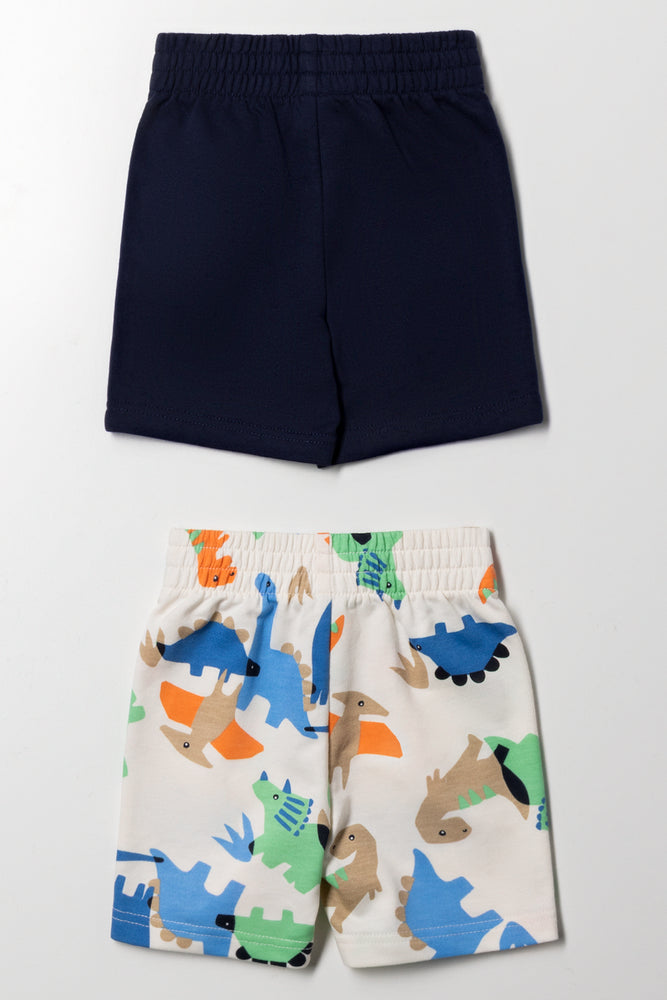 2 Pack Dinosaur Knit Shorts Navy And Cream (2)