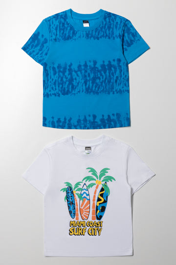 2 Pack Palms T-Shirts White And Blue