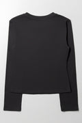 Bow Crew Neck Rib Top Black (2)