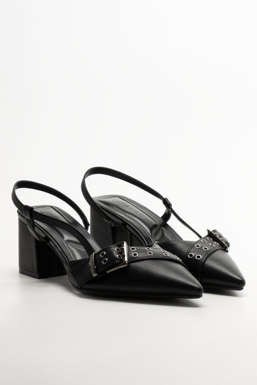 Buckle Sling Back Heels Black