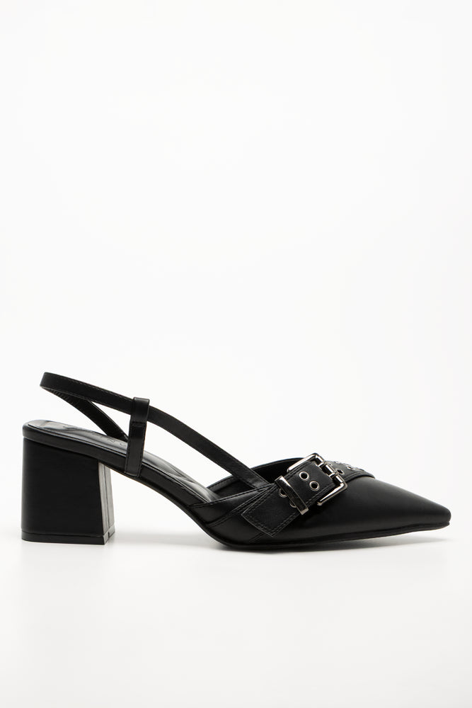 Buckle Sling Back Heels Black (1)