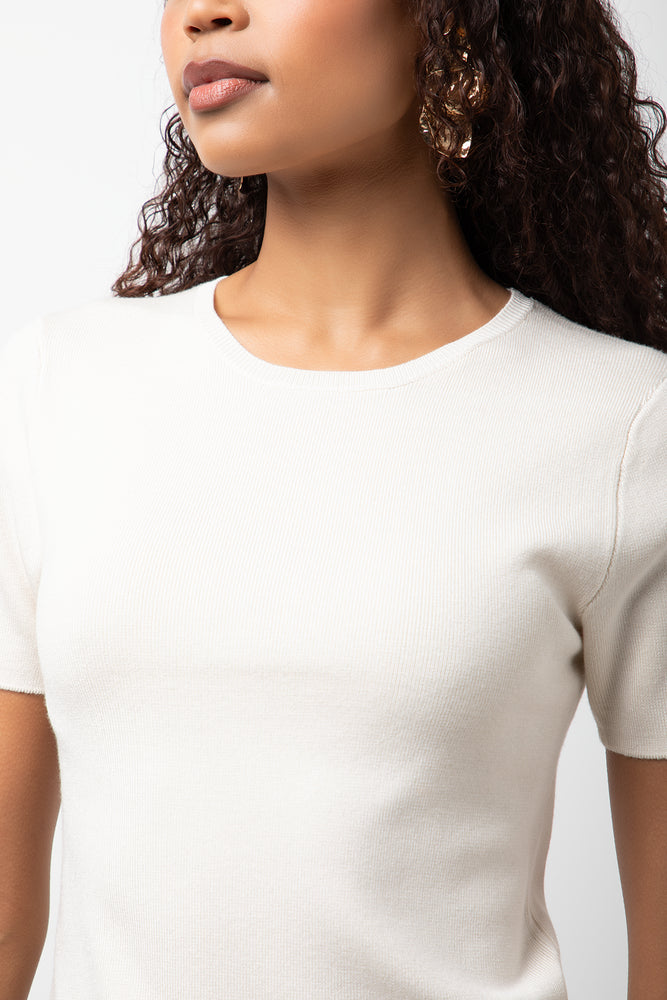 Short Sleeve Crew Neck Top Natural (3)