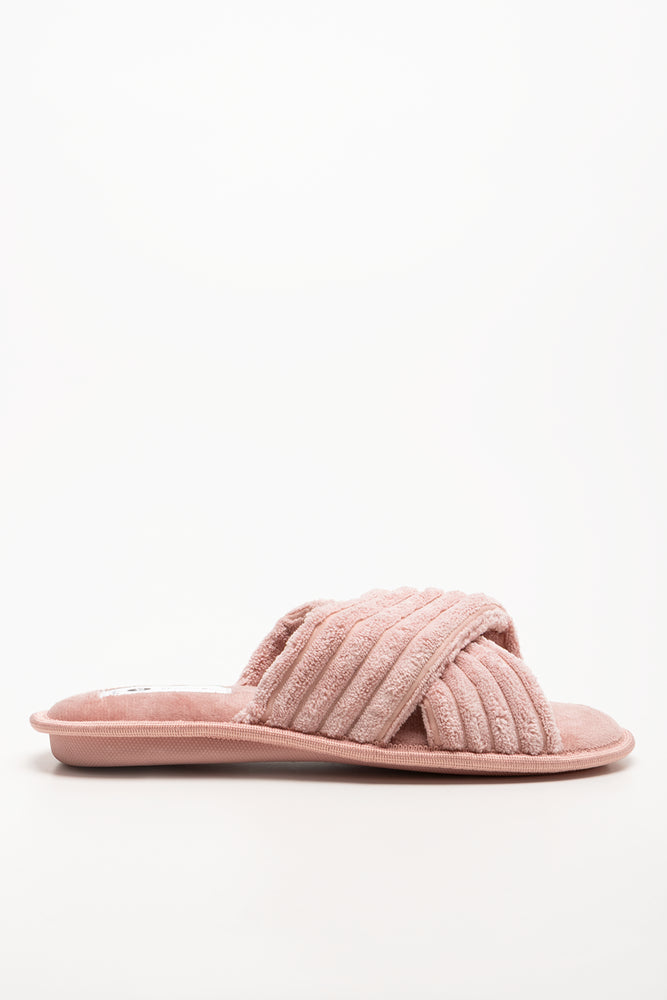 Rib Open Toe Slippers Pink (1)