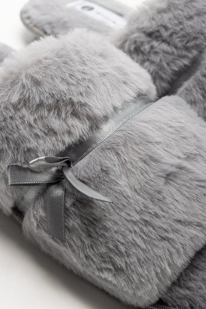 Satin Bow Open Toe Slippers Grey (2)