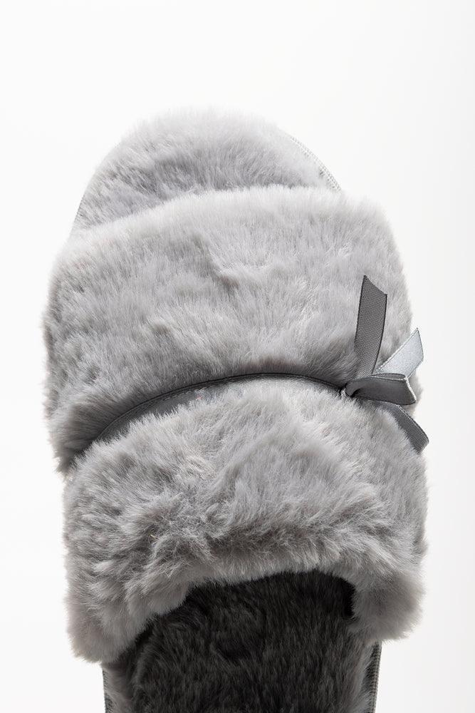 Satin Bow Open Toe Slippers Grey (4)