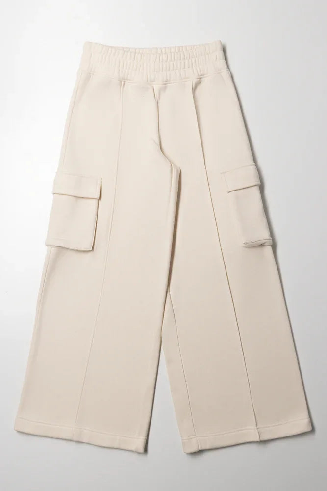 Wide Leg Cargo Trackpants Natural