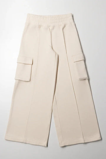 Wide Leg Cargo Trackpants Natural
