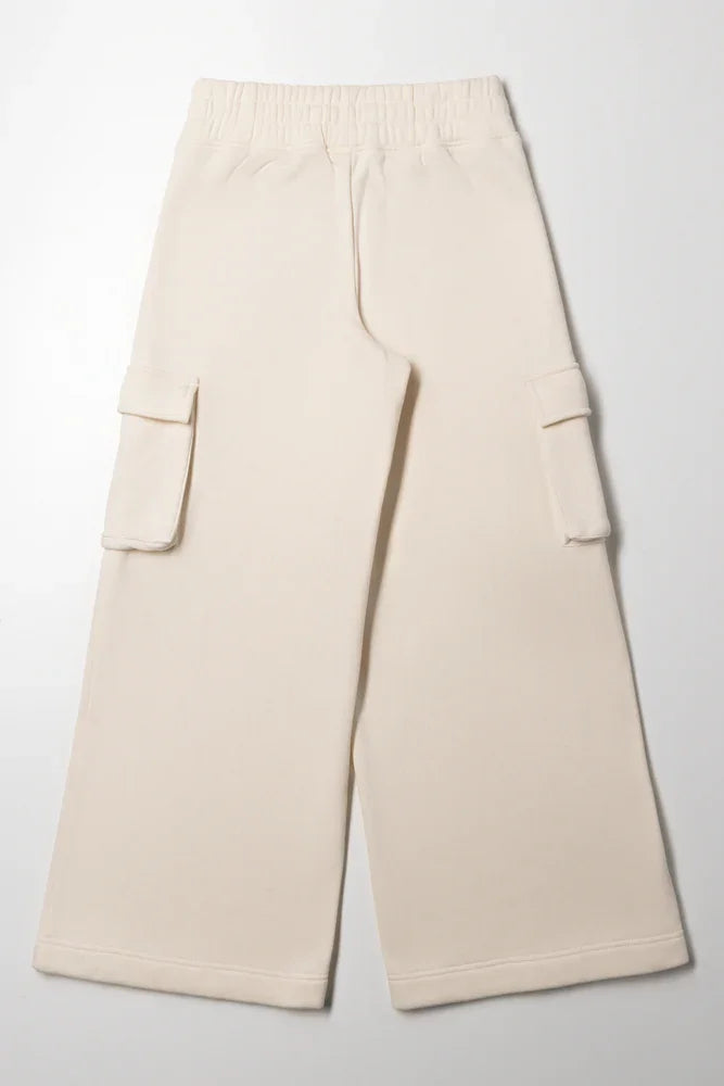 Wide Leg Cargo Trackpants Natural (2)