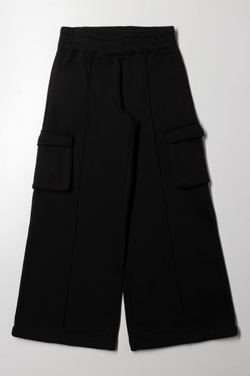 Wide Leg Cargo Trackpants Black