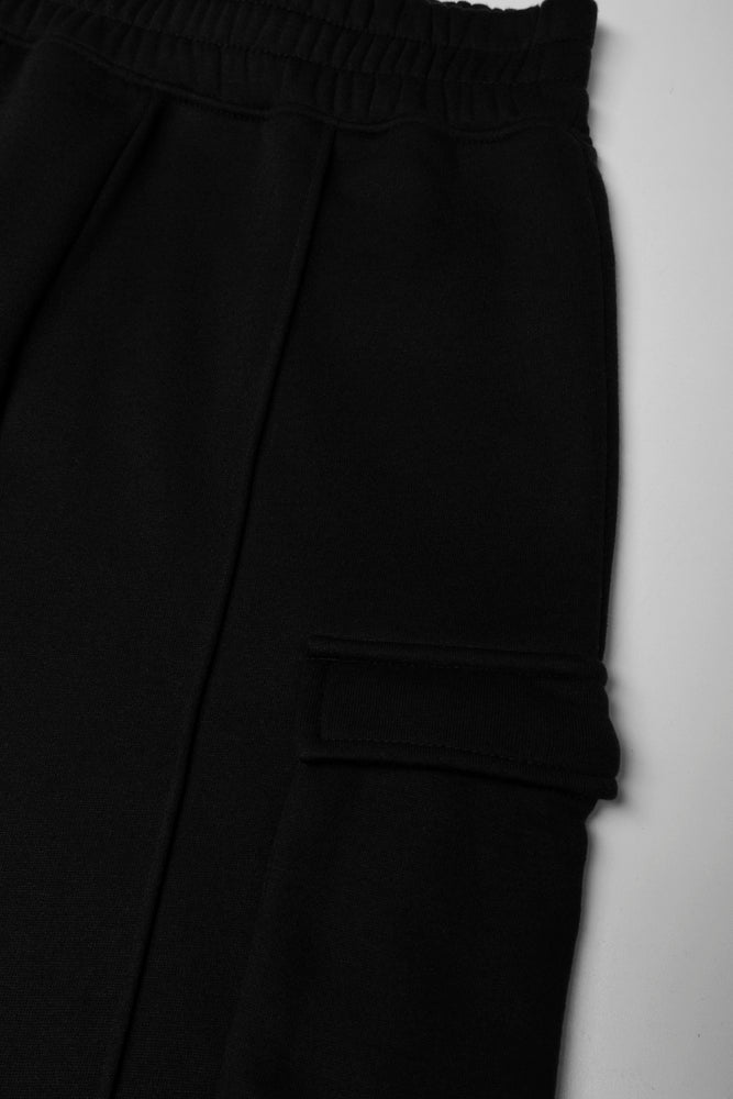 Wide Leg Cargo Trackpants Black (1)