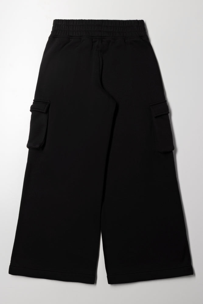 Wide Leg Cargo Trackpants Black (2)