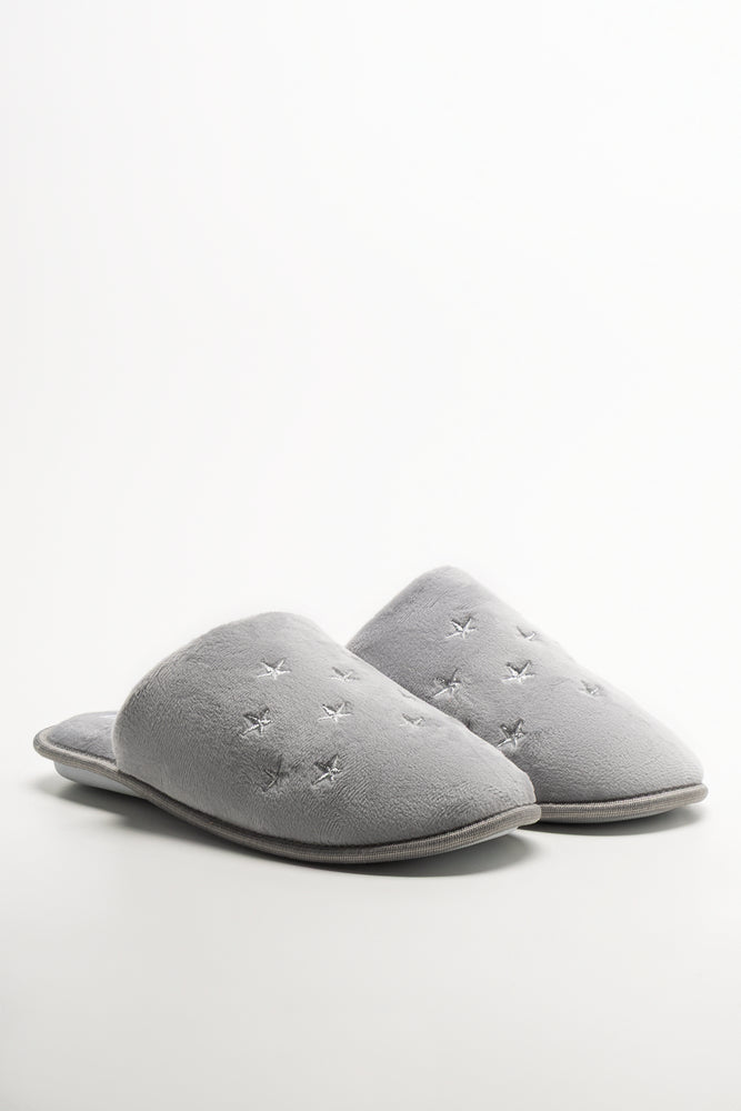 Star Trim Closed Toe Slippers Grey