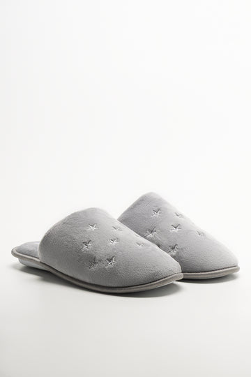 Star Trim Closed Toe Slippers Grey