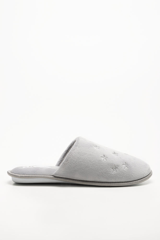 Star Trim Closed Toe Slippers Grey