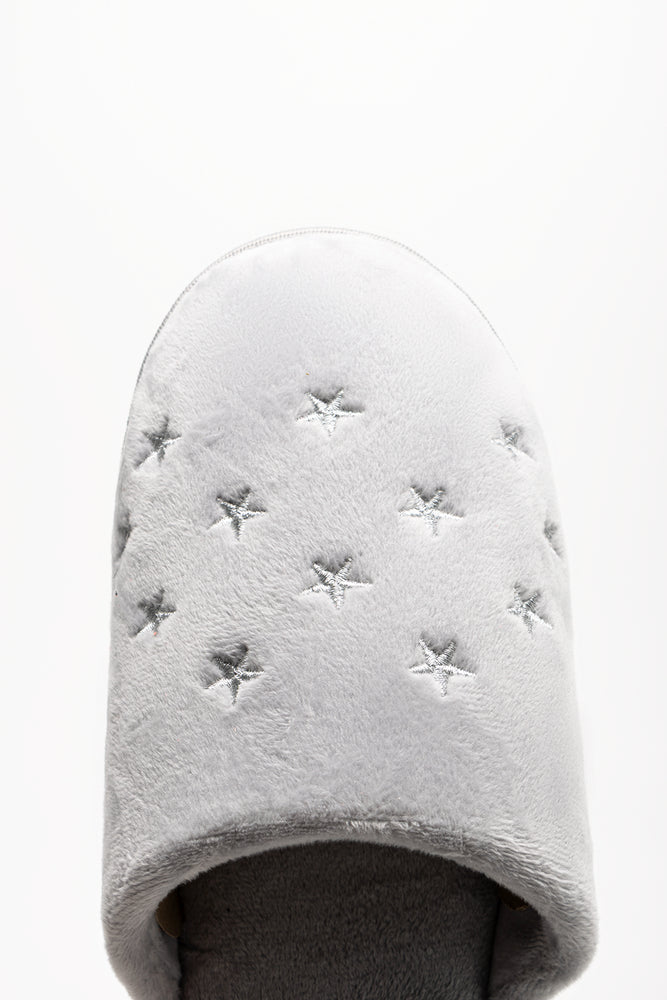 Star Trim Closed Toe Slippers Grey (4)