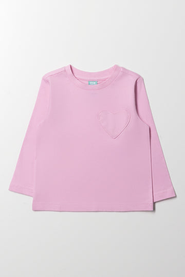 Heart Pocket Long Sleeve T-Shirt Pink