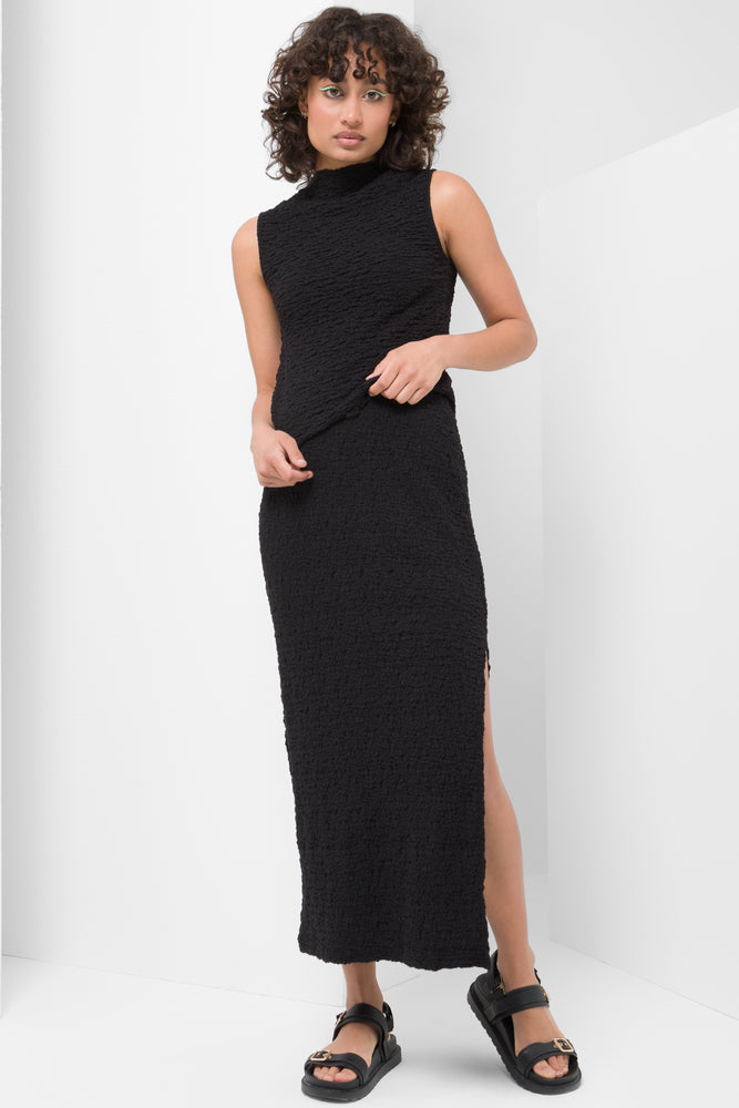 High Neck Textured Top Black