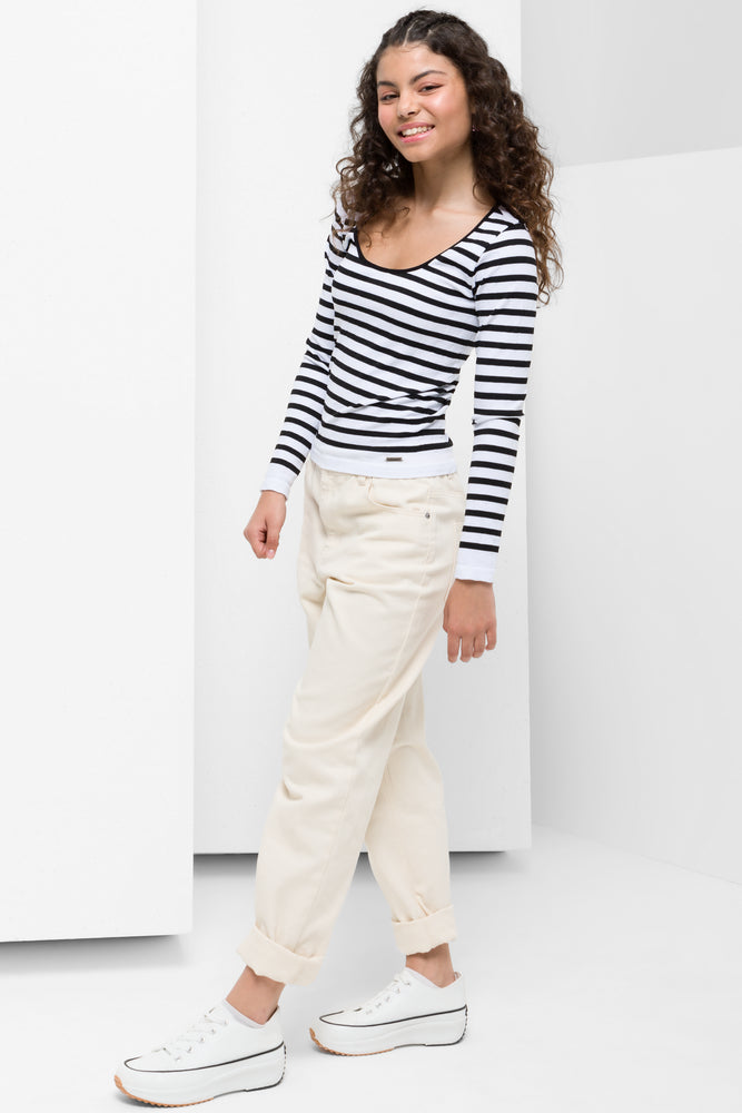 Crew Neck Tshirt Seamless Stripe Black & White