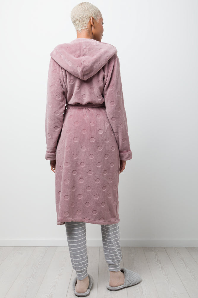 Animal Textured Hooded Fleece Gown Mocha (2)