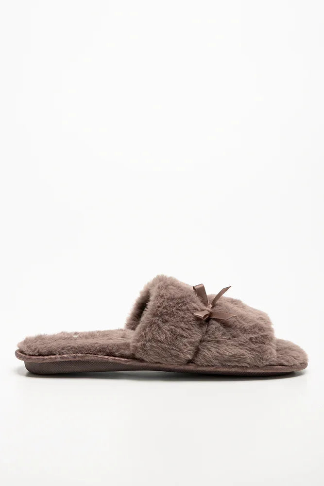 Satin Bow Open Toe Slippers Natural (1)