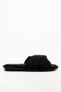 Rib Open Toe Slippers Black (1)