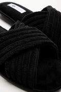 Rib Open Toe Slippers Black (2)