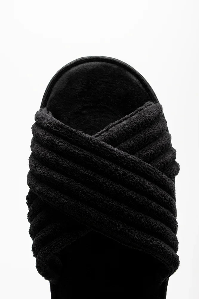 Rib Open Toe Slippers Black (4)