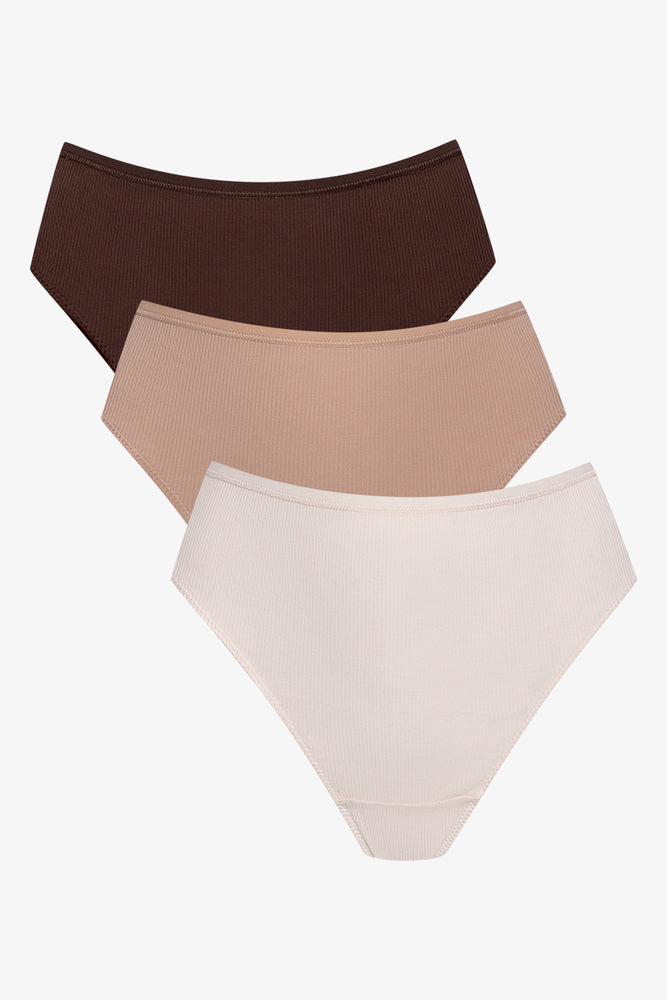 3 Pack Rib Thongs Black And Natural