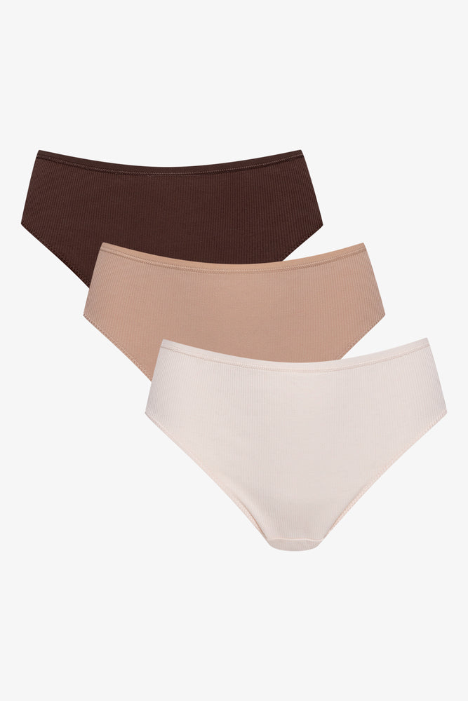 3 Pack Rib Brazilian Panties Natural