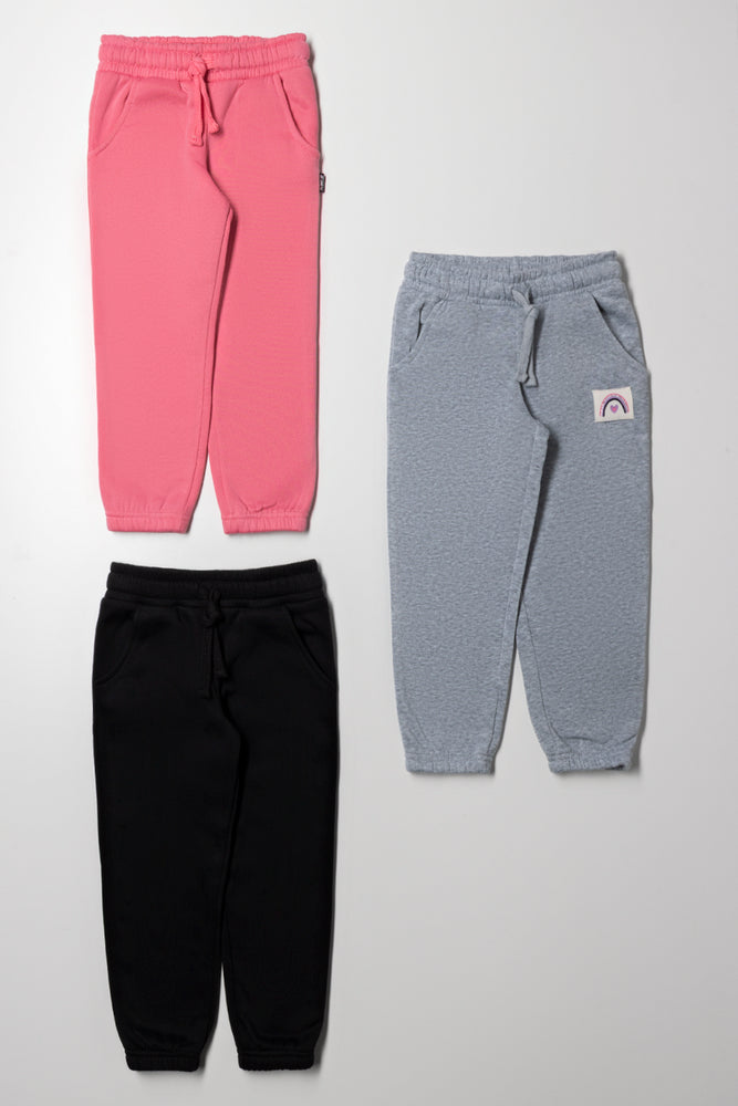 3 Pack Trackpants Pink, Black And Grey