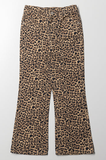 Animal Print Flare Denim Jeans Brown