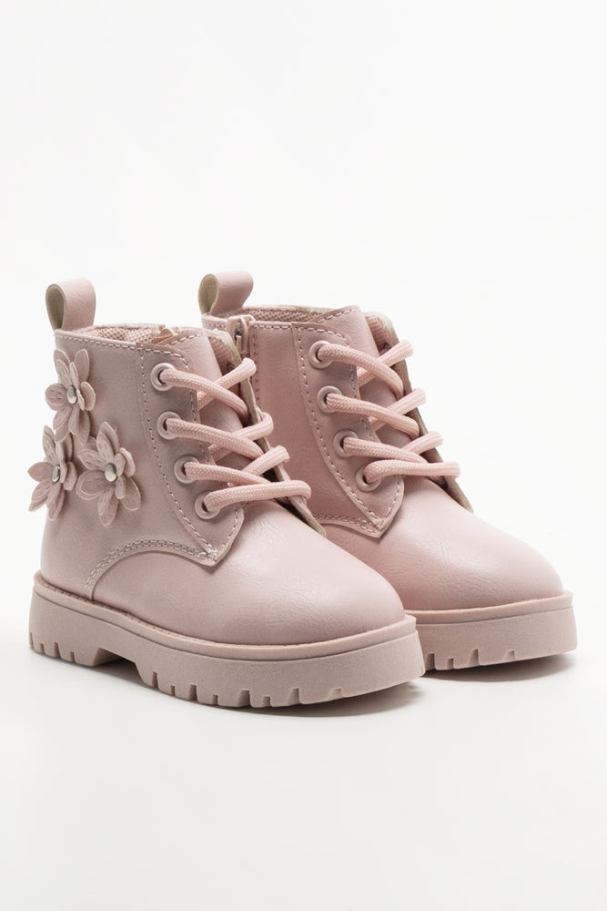 Flower Trim Boots Pink