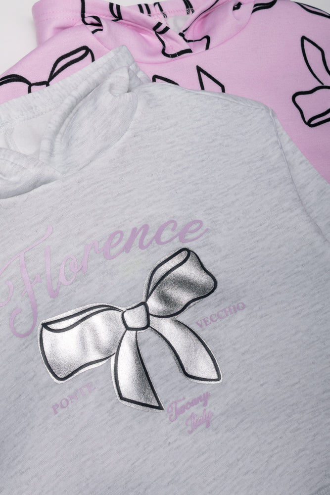 2 Pack Bow Hoodies Pink And Grey
